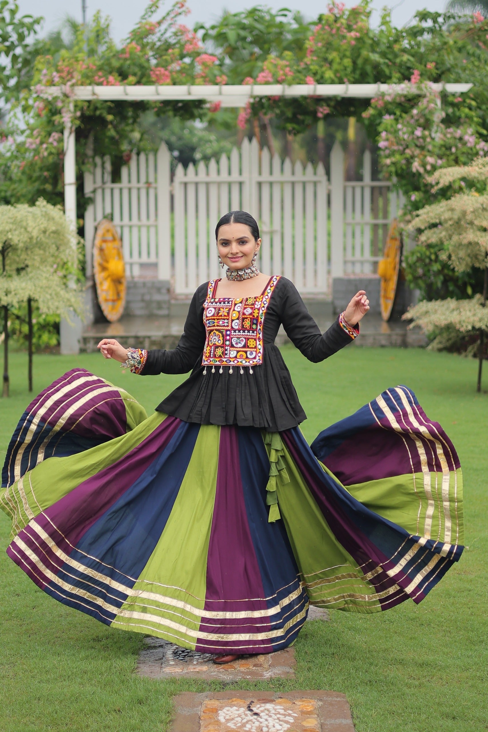 Black rayon lehenga with Gota-Patti lace and matching top for Navaratri