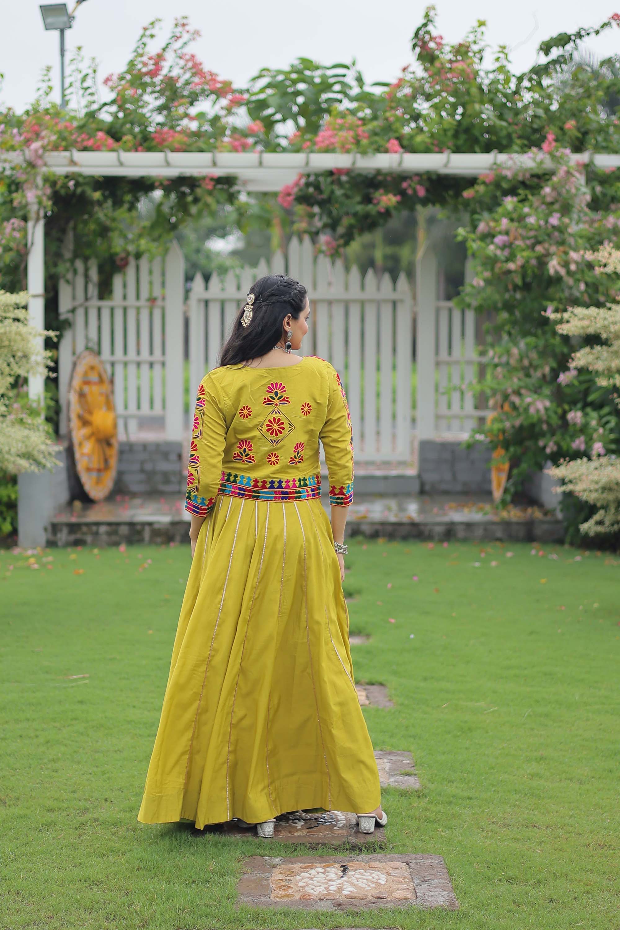 Parotgreen Roman Silk Lehenga Choli with Gota-Patti Lace