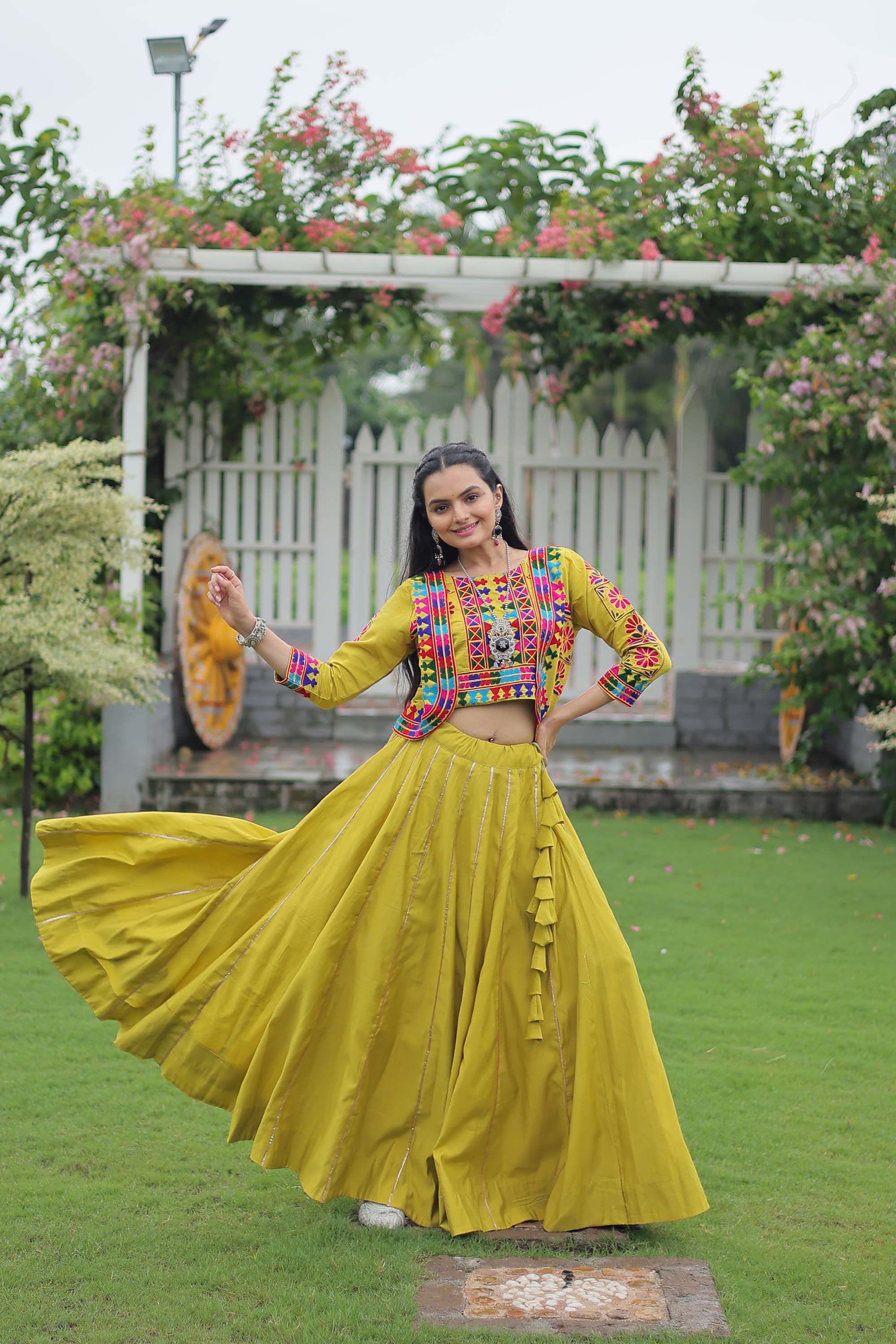 Parotgreen Roman Silk Lehenga Choli with Gota-Patti Lace
