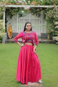 Pink Roman Silk lehenga choli with ornate Gota-Patti lace trim for festive wear