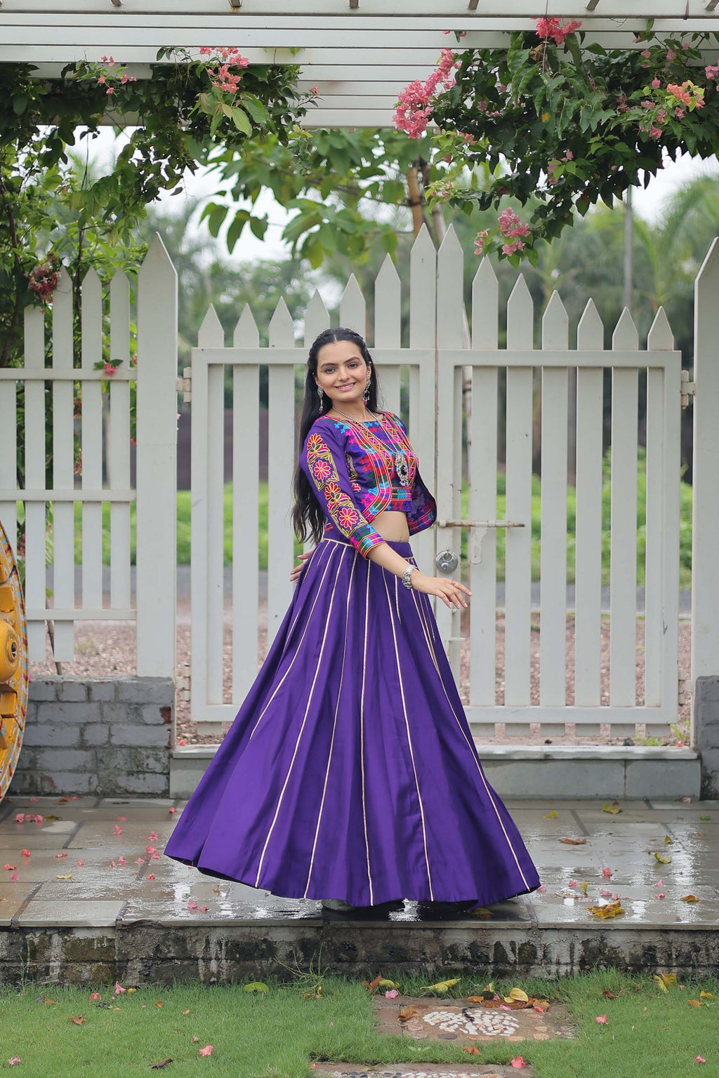 Purple Roman Silk Lehenga Choli with Traditional Gota-Patti Lace