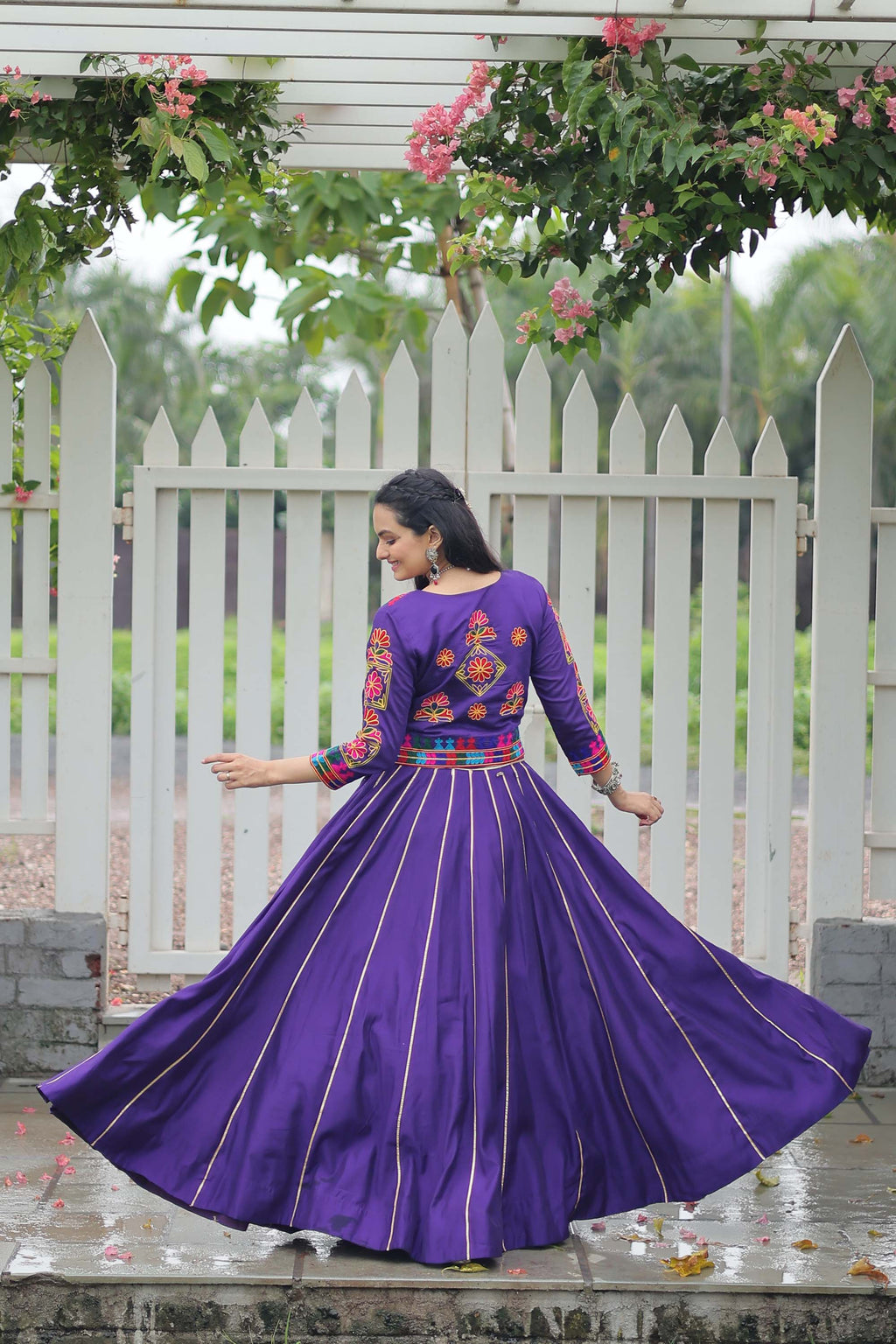 Purple Roman Silk Lehenga Choli with Traditional Gota-Patti Lace