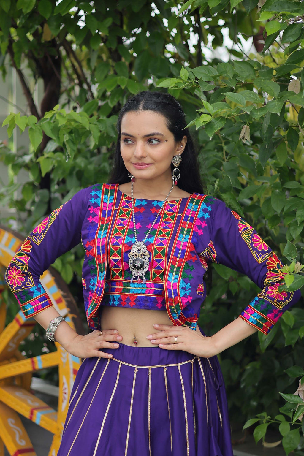 Purple Roman Silk Lehenga Choli with Traditional Gota-Patti Lace
