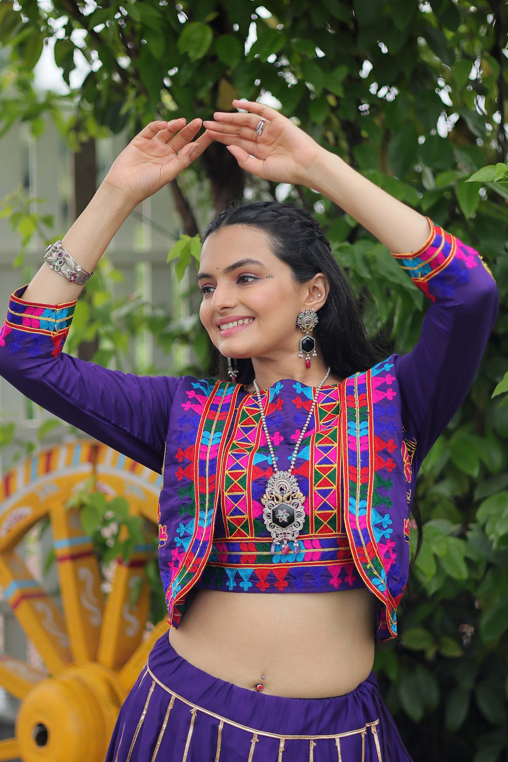 Purple Roman Silk Lehenga Choli with Traditional Gota-Patti Lace