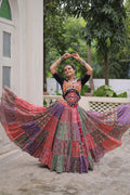 Multicolor cotton lehenga choli with printed pattern and decorative Gota lace work