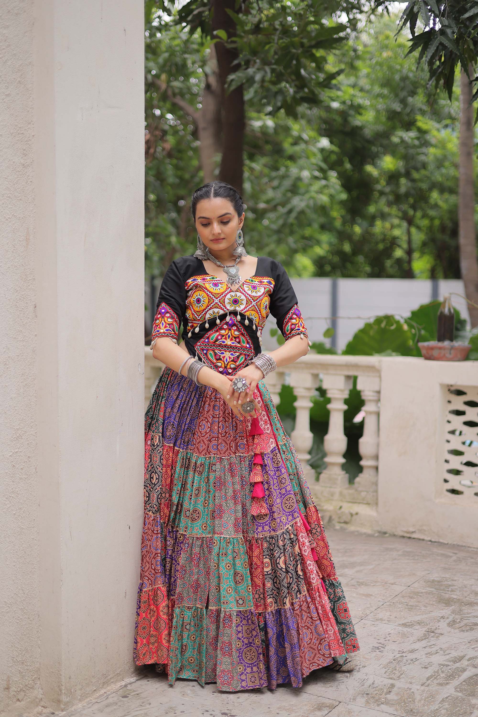 Multicolor Cotton Printed Lehenga Choli with Gota Lace Work
