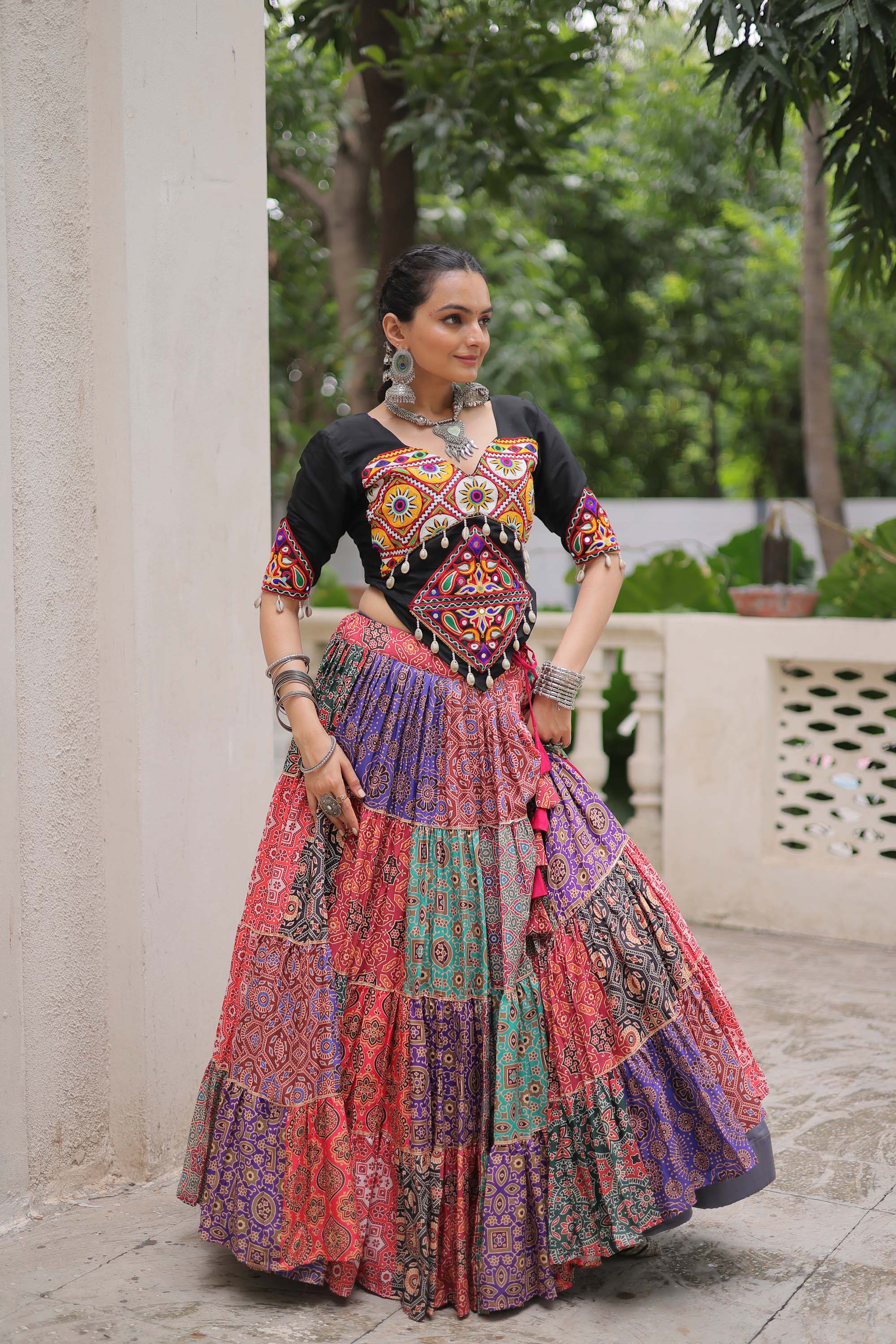 Multicolor Cotton Printed Lehenga Choli with Gota Lace Work