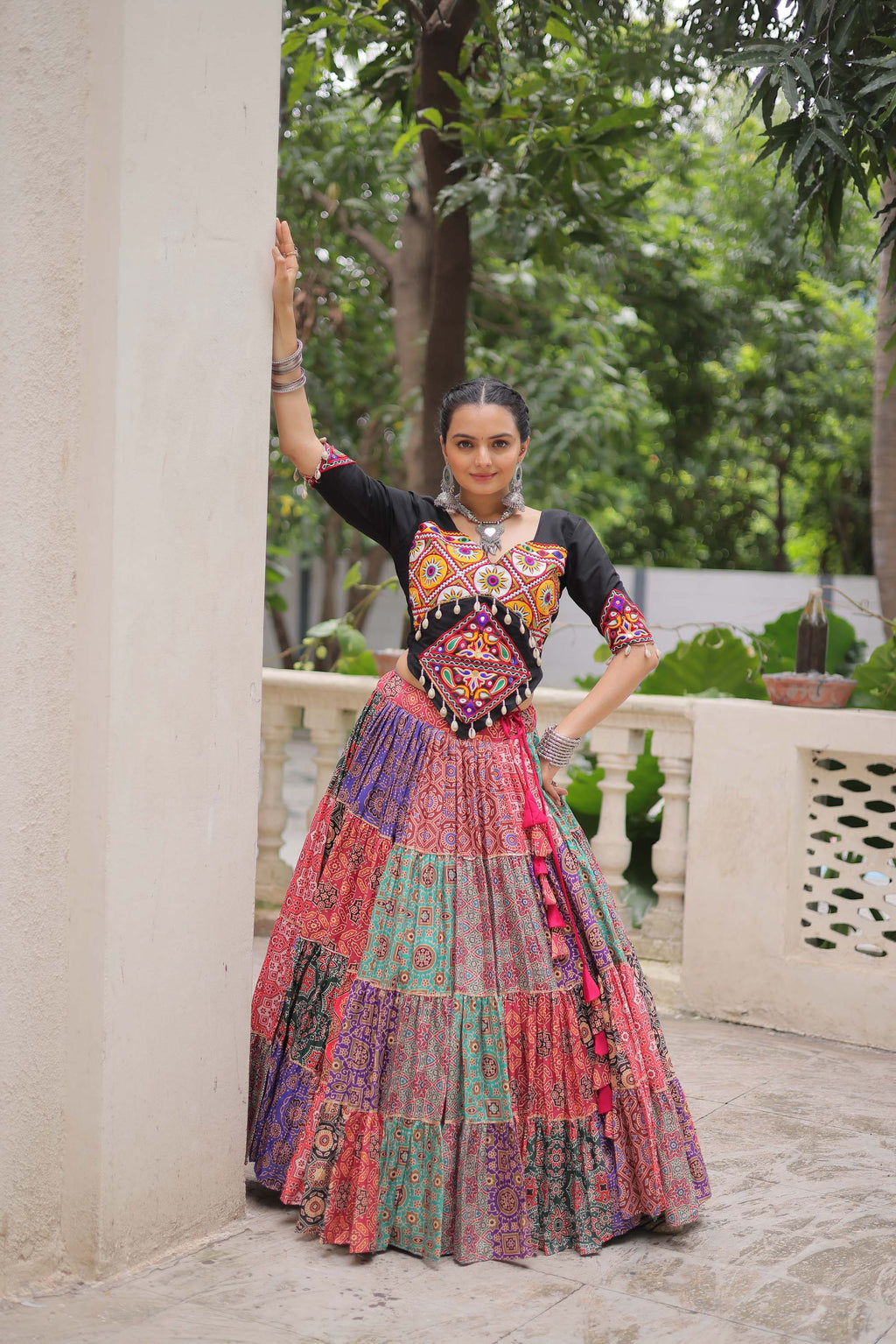Multicolor Cotton Printed Lehenga Choli with Gota Lace Work