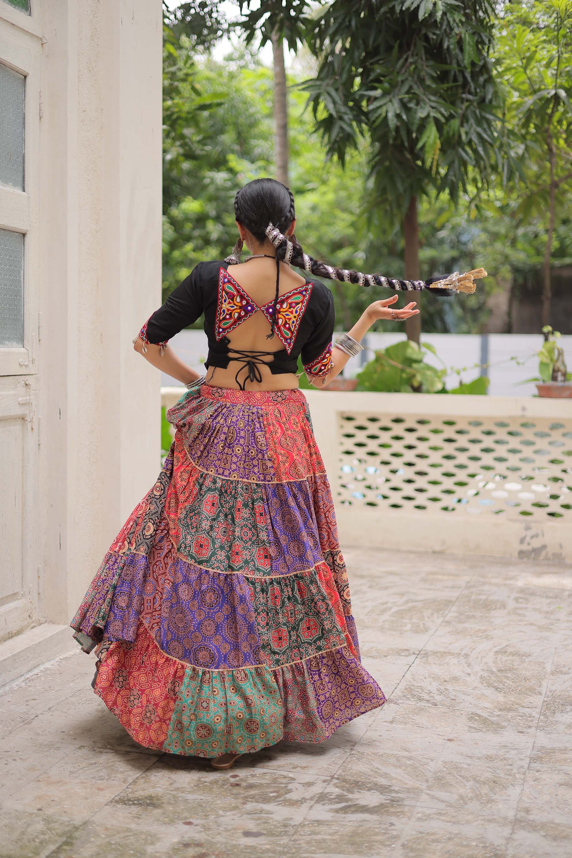 Multicolor Cotton Printed Lehenga Choli with Gota Lace Work