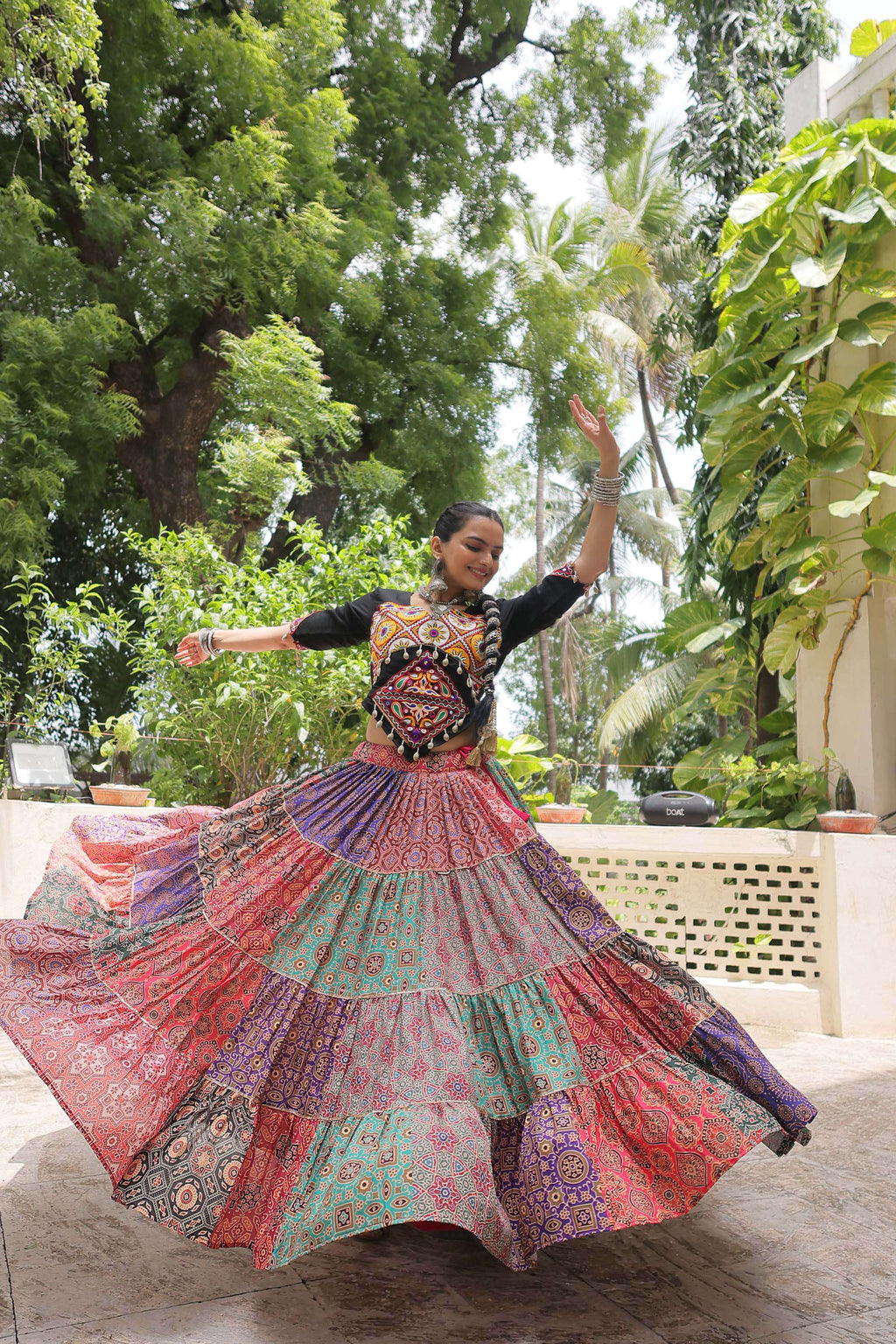 Multicolor Cotton Printed Lehenga Choli with Gota Lace Work