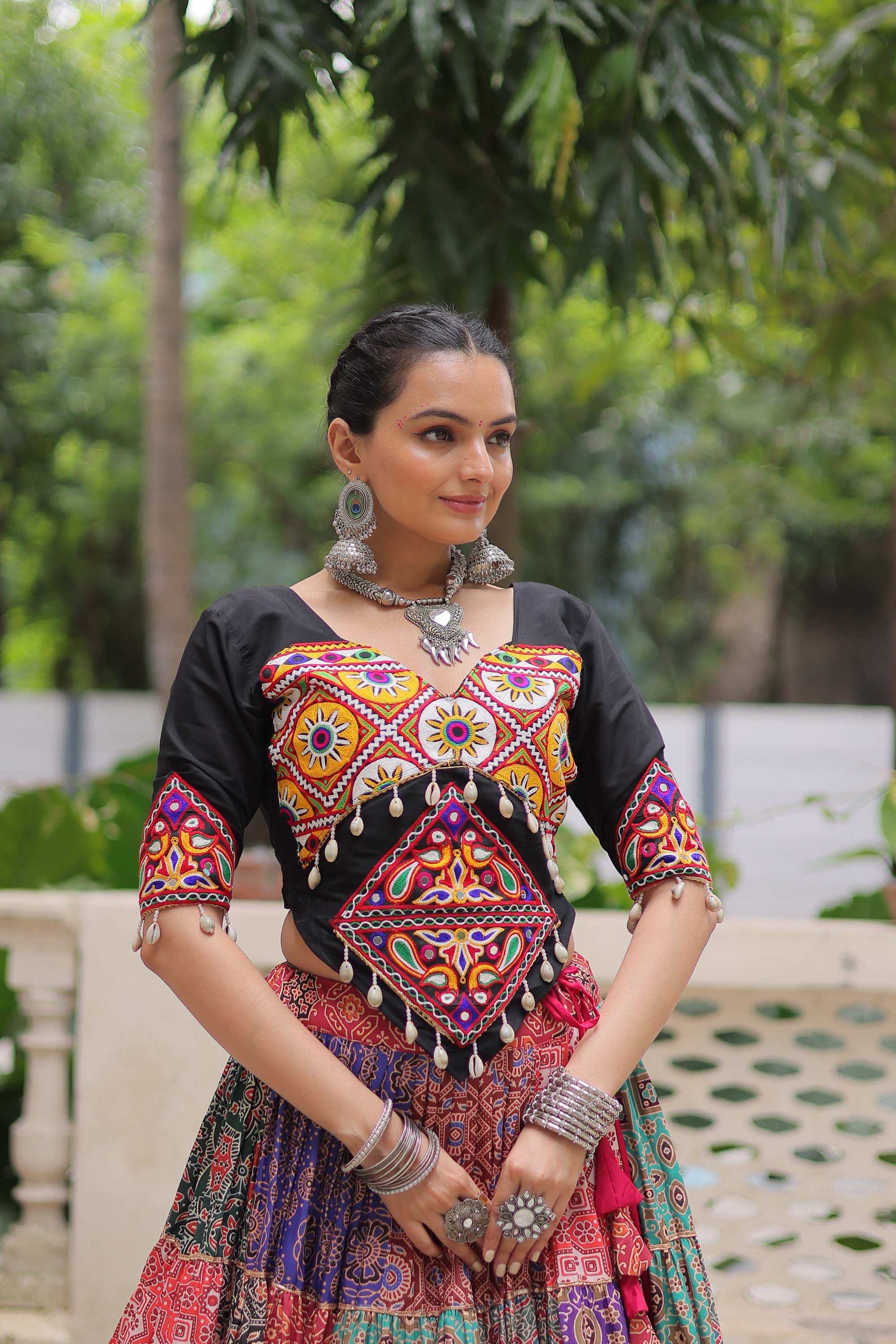Multicolor Cotton Printed Lehenga Choli with Gota Lace Work