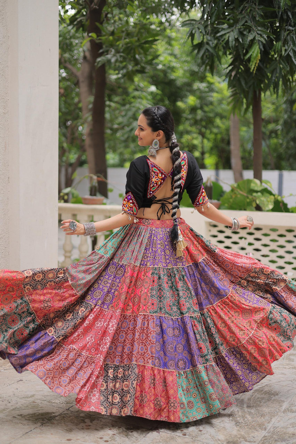 Black Kutchi Gamthi Embroidered Lehenga with Codi Lace for Navratri