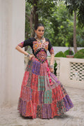 Black Kutchi Gamthi embroidered Navratri lehenga with Codi lace work