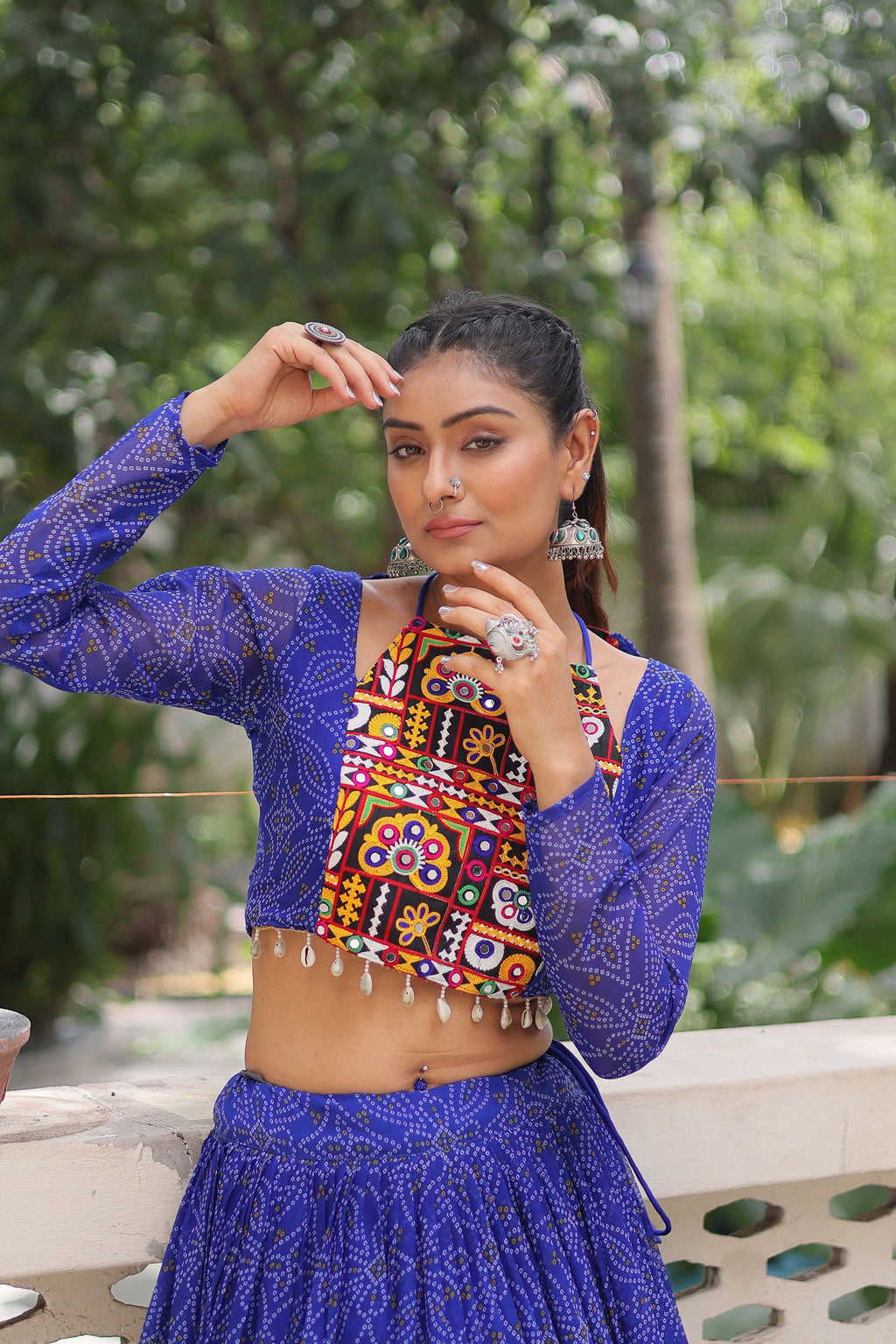 Lorenvalley Fashion Blue Faux Georgette Bandhej Print with Gotta Patti Lace Work Lehenga Choli