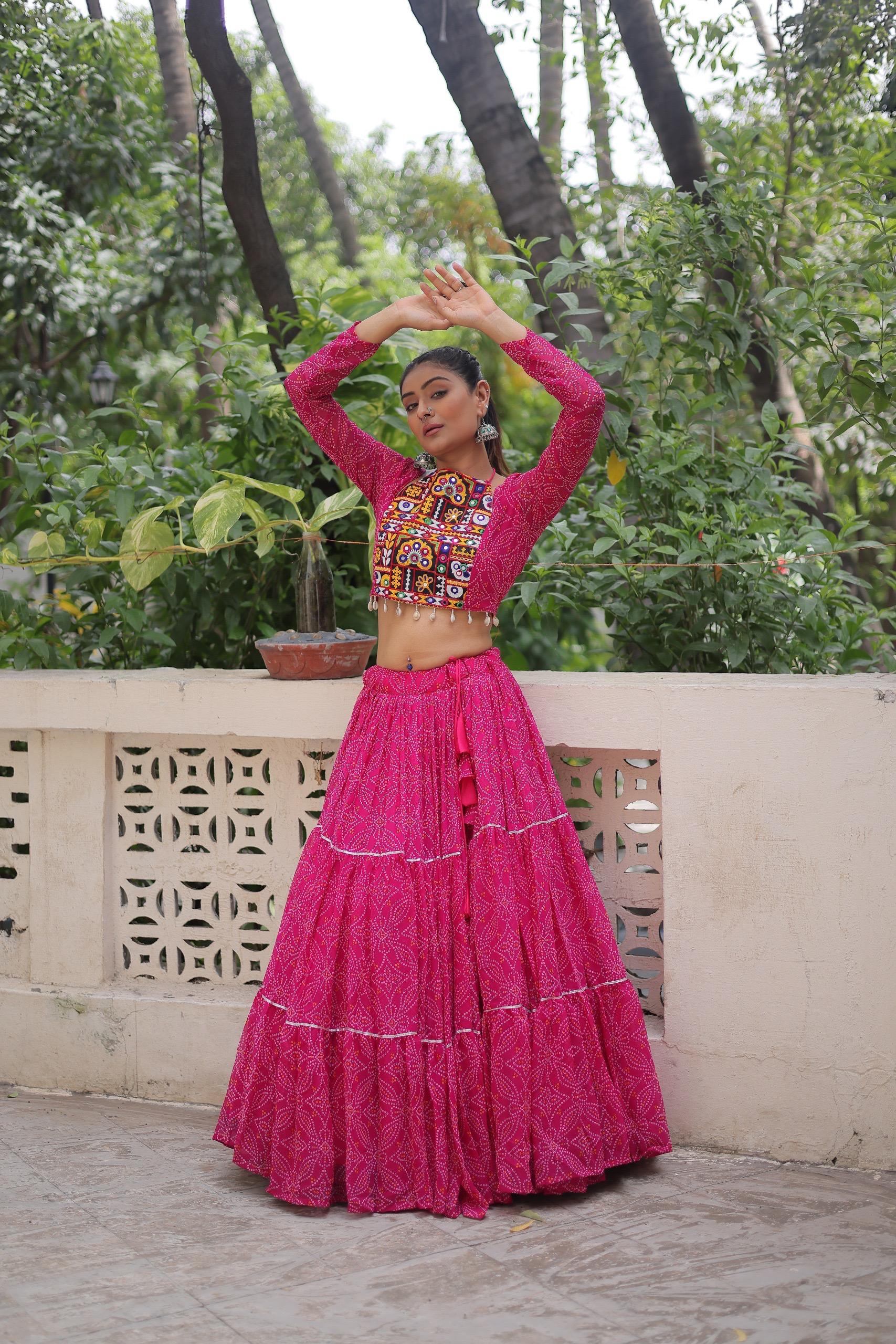 Pink Georgette Bandhej Print Lehenga with Gotta Patti Work