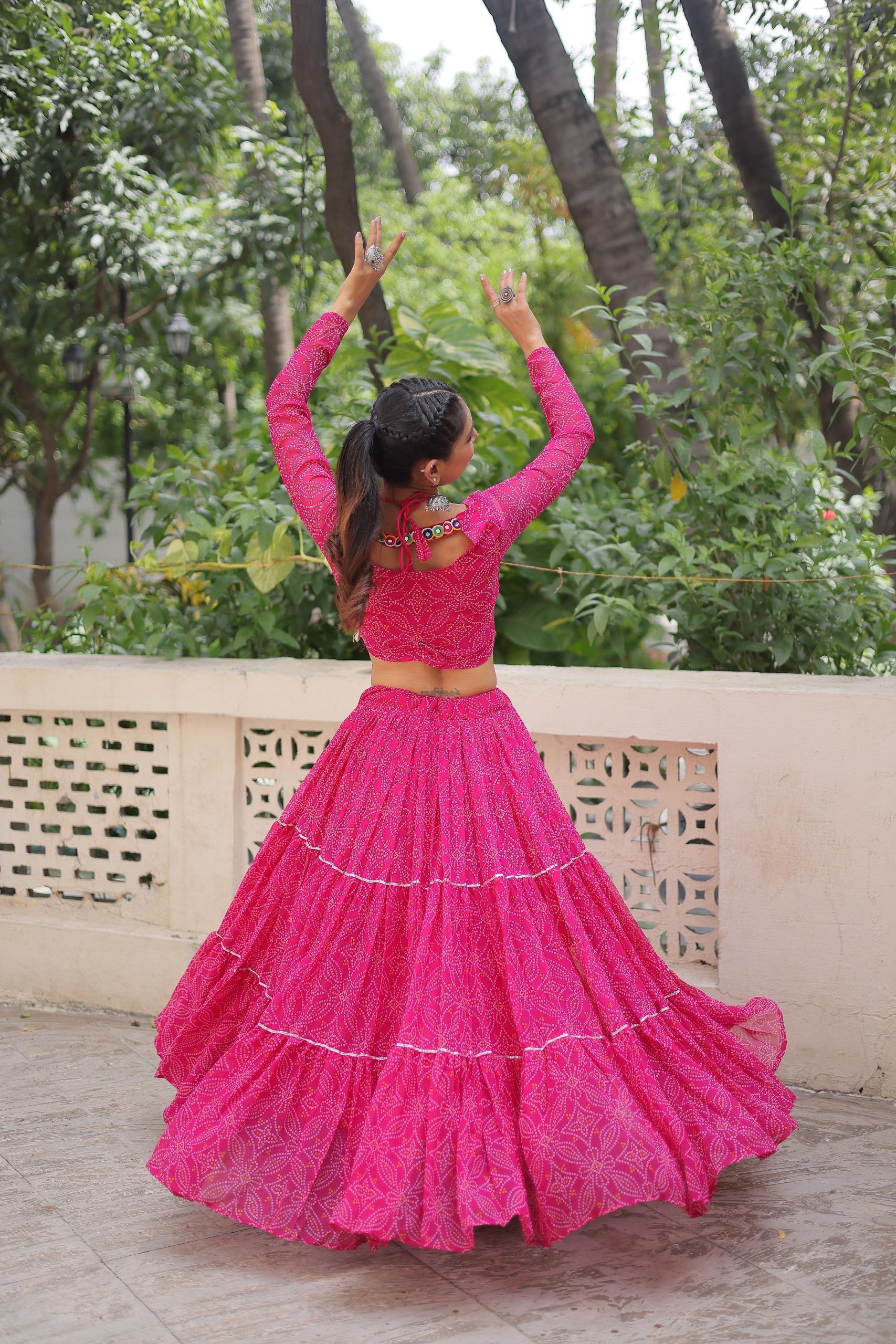 Pink Georgette Bandhej Print Lehenga with Gotta Patti Work