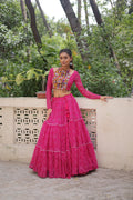 Pink faux georgette lehenga with Bandhej print and intricate Gotta Patti lace border for Navratri