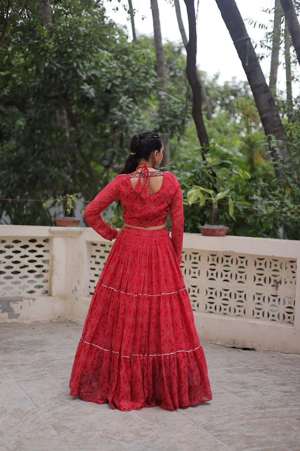 Red Georgette Bandhej Print Lehenga with Gotta Patti Work