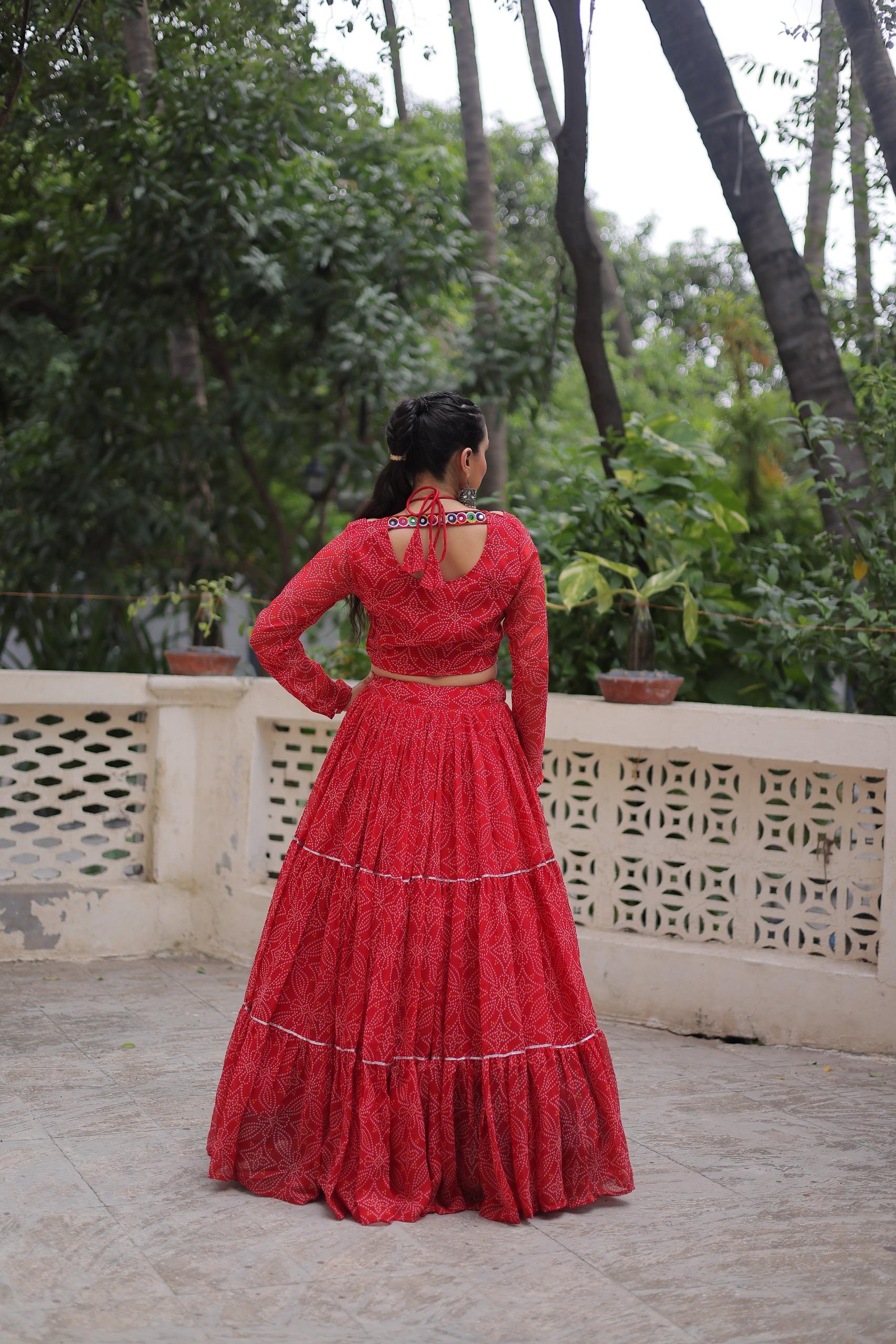 Red Georgette Bandhej Print Lehenga with Gotta Patti Work