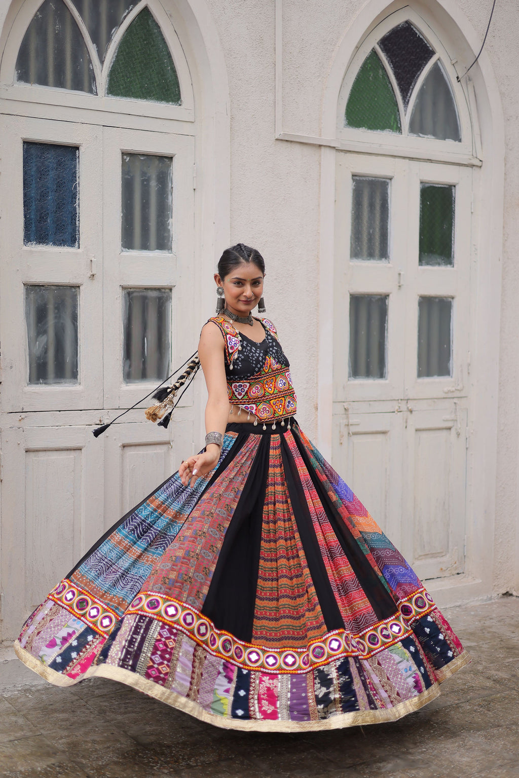 Multicolor Georgette Abstract Print Lehenga Choli with Embroidery