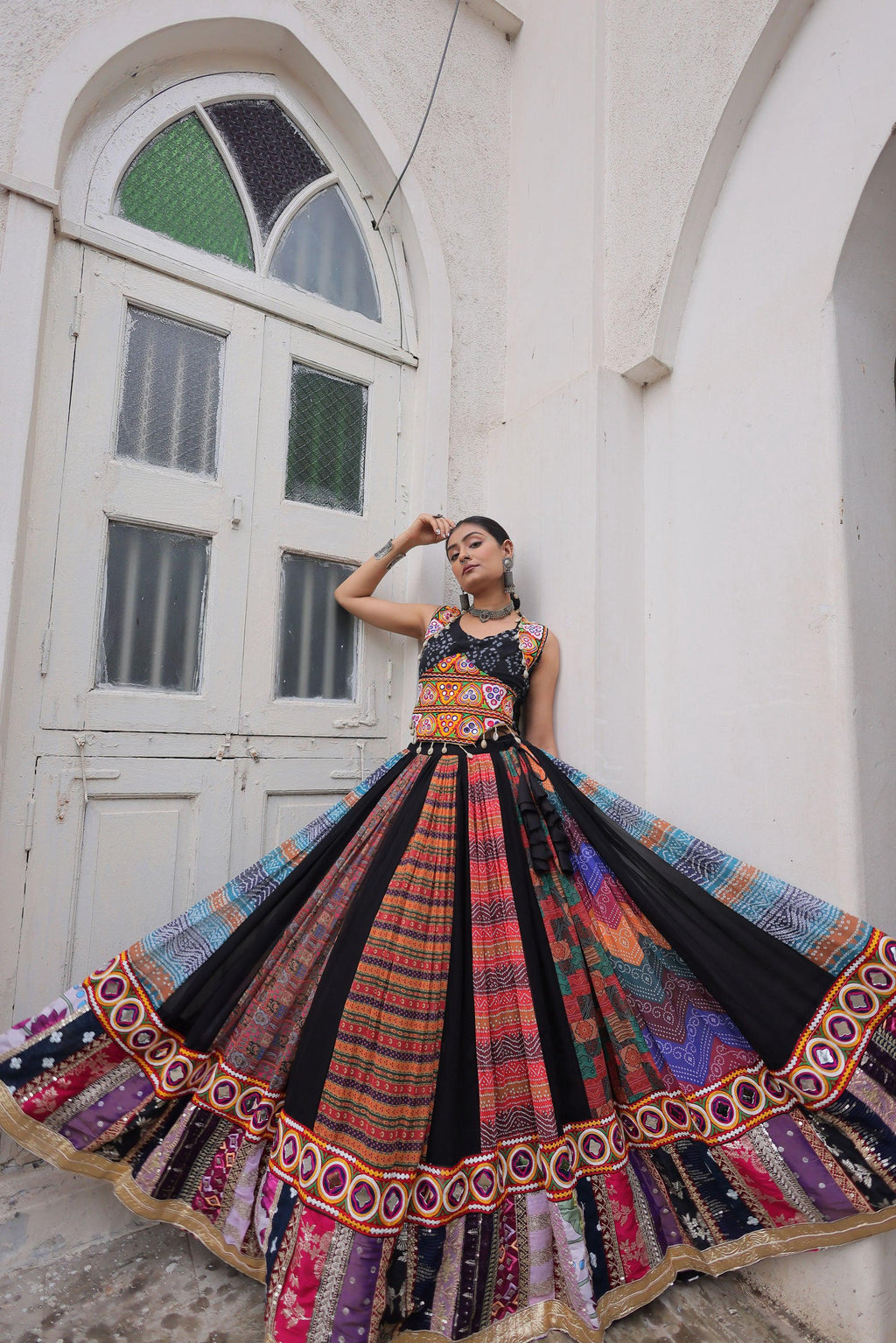 Multicolor Georgette Abstract Print Lehenga Choli with Embroidery