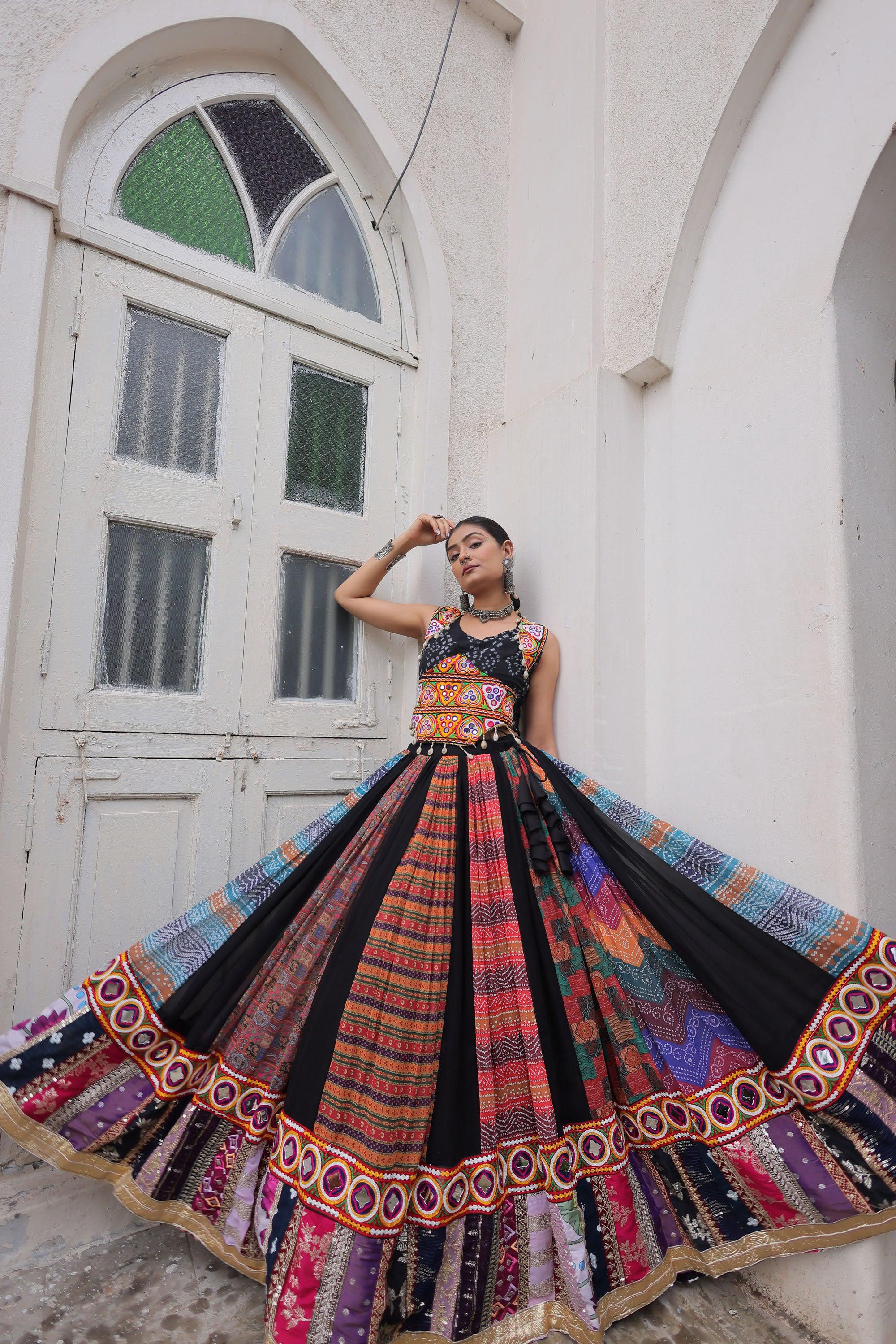 Multicolor Georgette Abstract Print Lehenga Choli with Embroidery