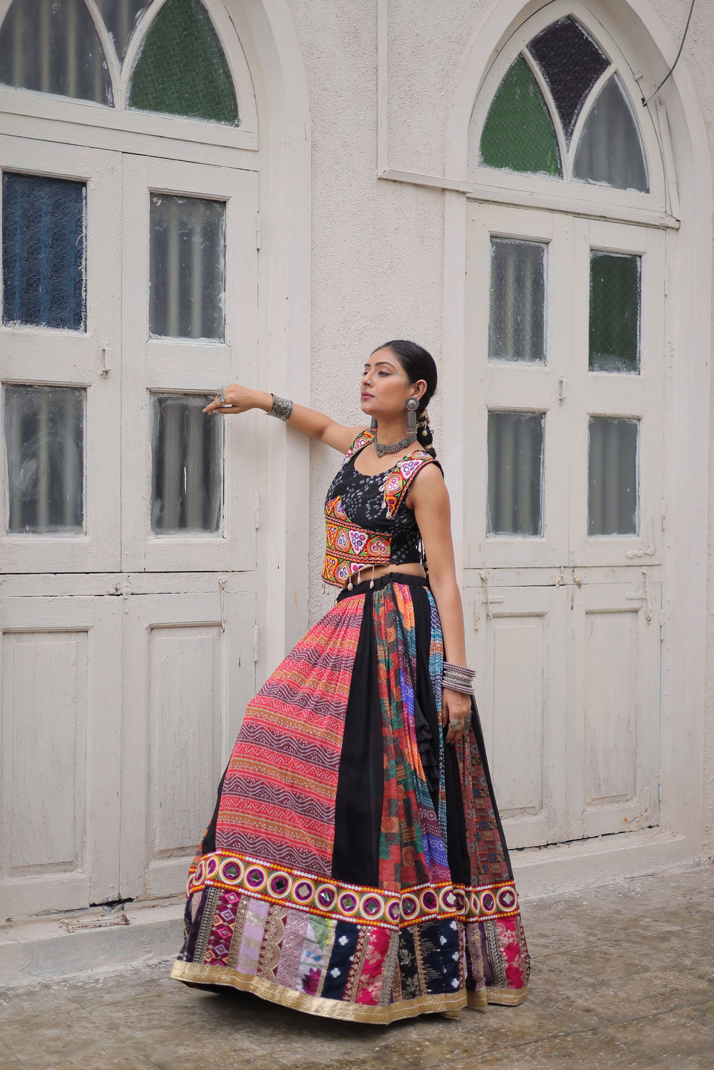 Multicolor Georgette Abstract Print Lehenga Choli with Embroidery