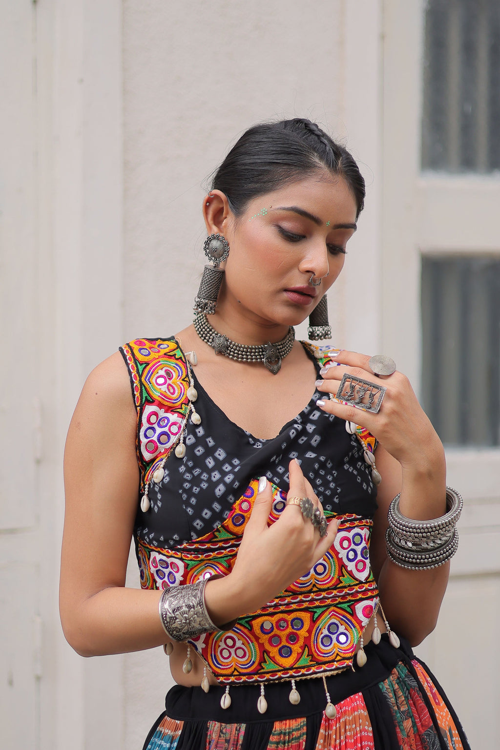 Multicolor Georgette Abstract Print Lehenga Choli with Embroidery