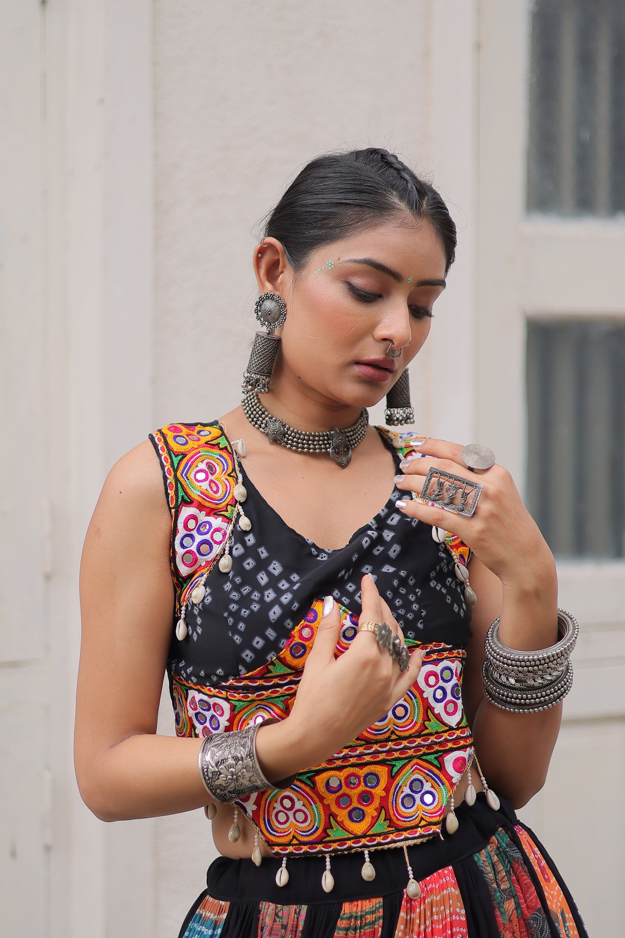 Multicolor Georgette Abstract Print Lehenga Choli with Embroidery