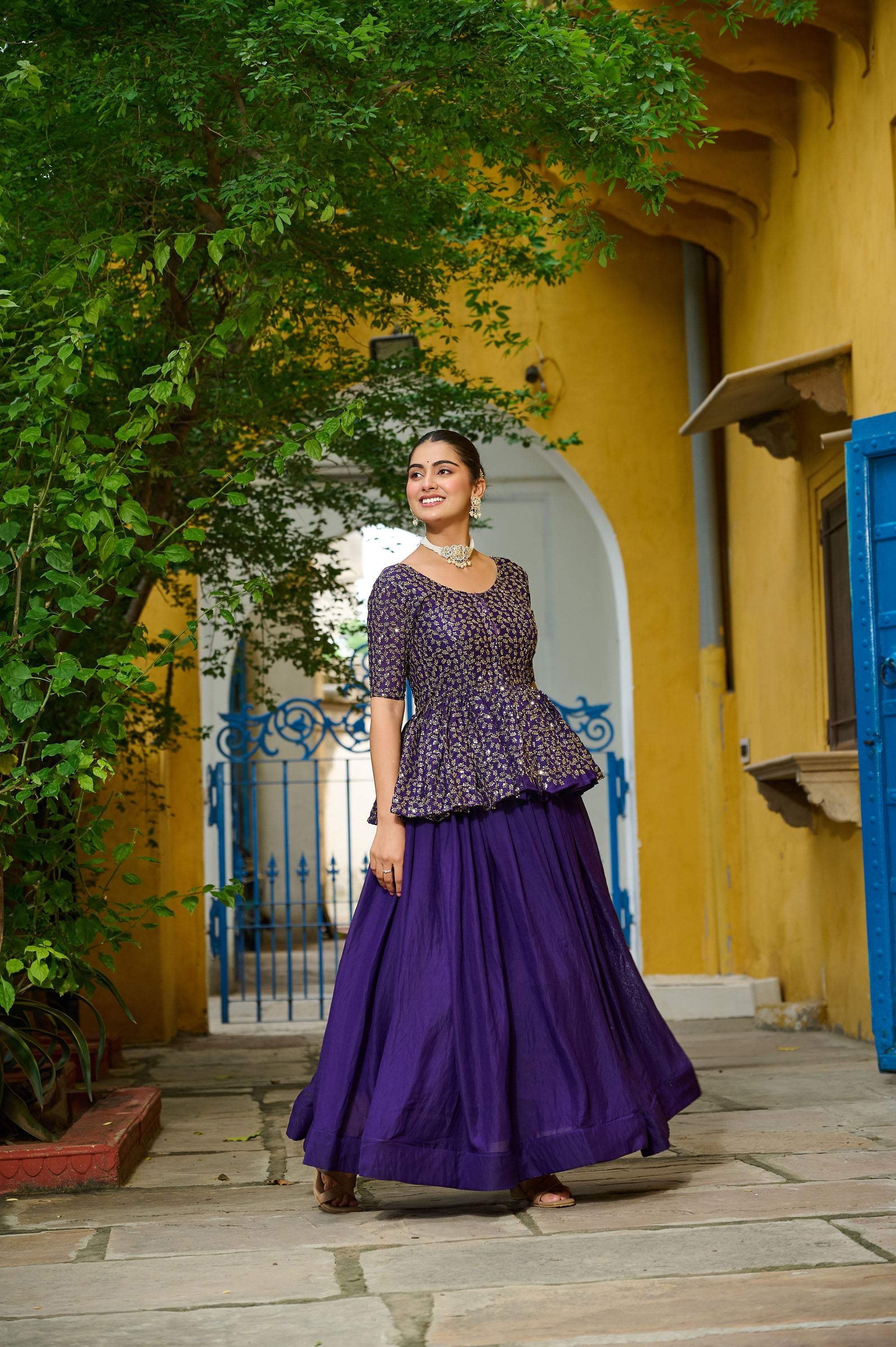 Lorenvalley Fashion Purple Fendy Silk Plain Lehenga with Embroidered work Choli