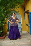 Violet Fendy silk designer lehenga with intricate embroidery work and a elegant flowy silhouette