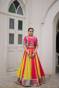Multicolor Roman Silk Lehenga Choli with Maslin Crochet & Gotta Lace