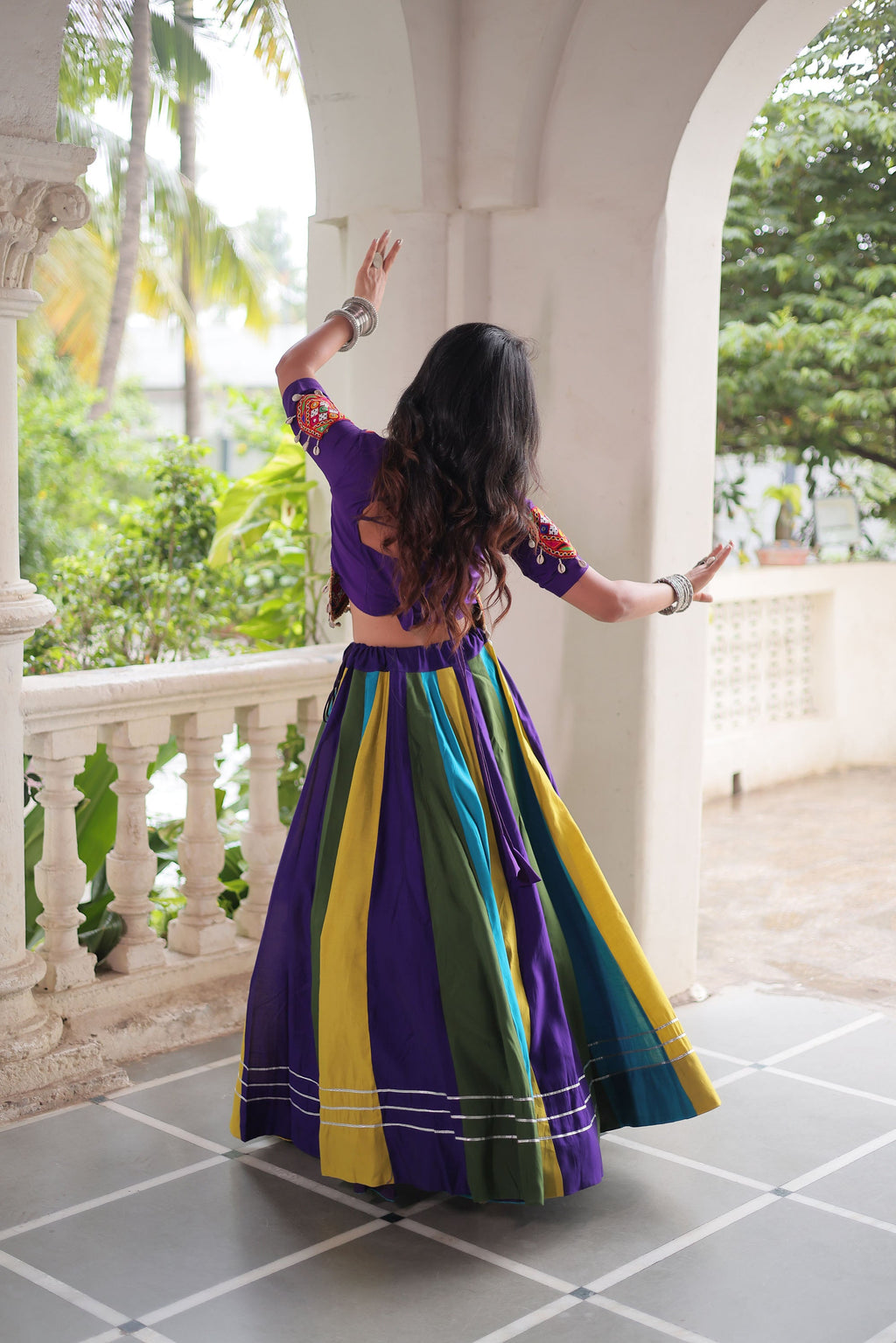 Multicolor Roman Silk Gota Lace Work Lehenga Choli Set