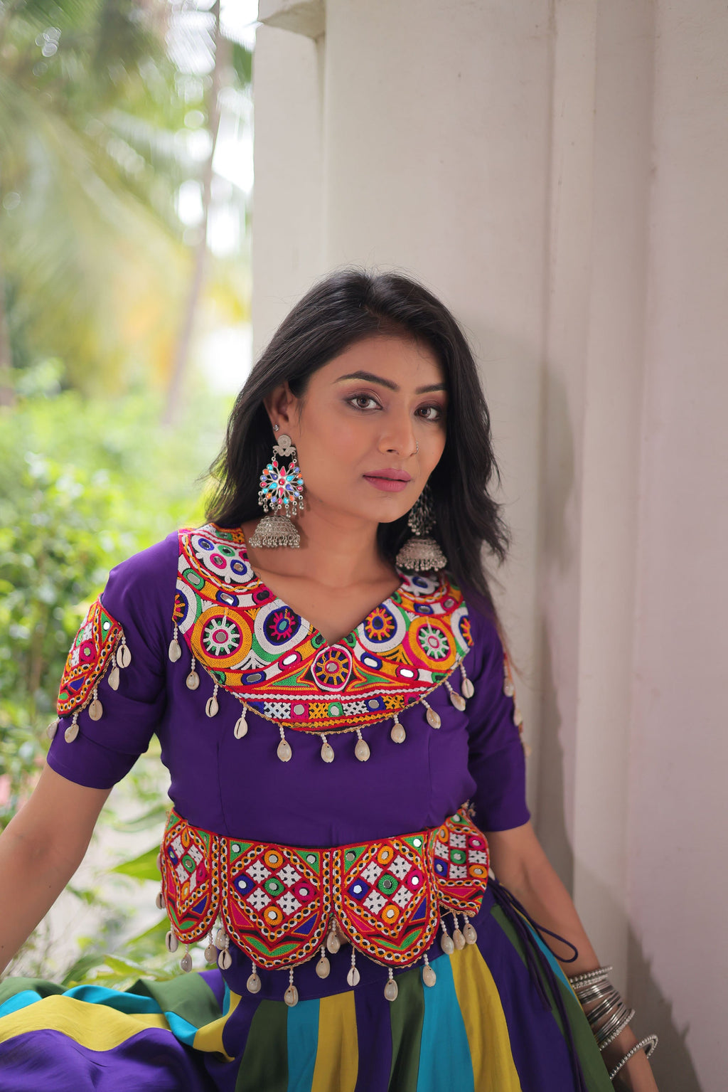 Multicolor Roman Silk Gota Lace Work Lehenga Choli Set