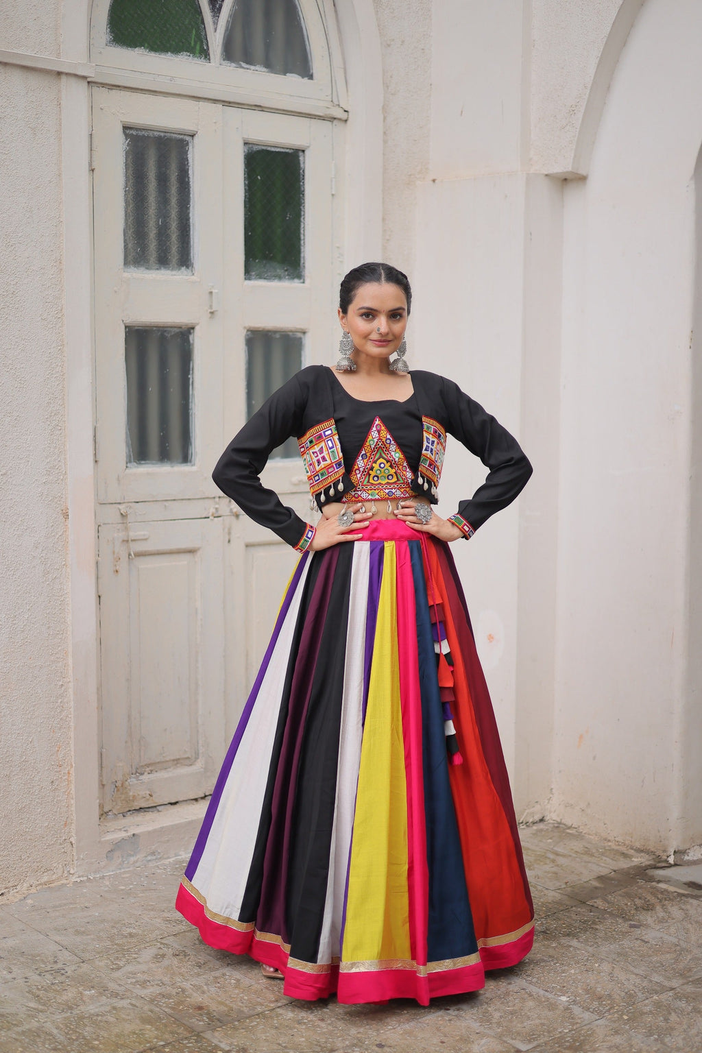Black Roman Gamthi Embroidered Lehenga for Navratri Festival