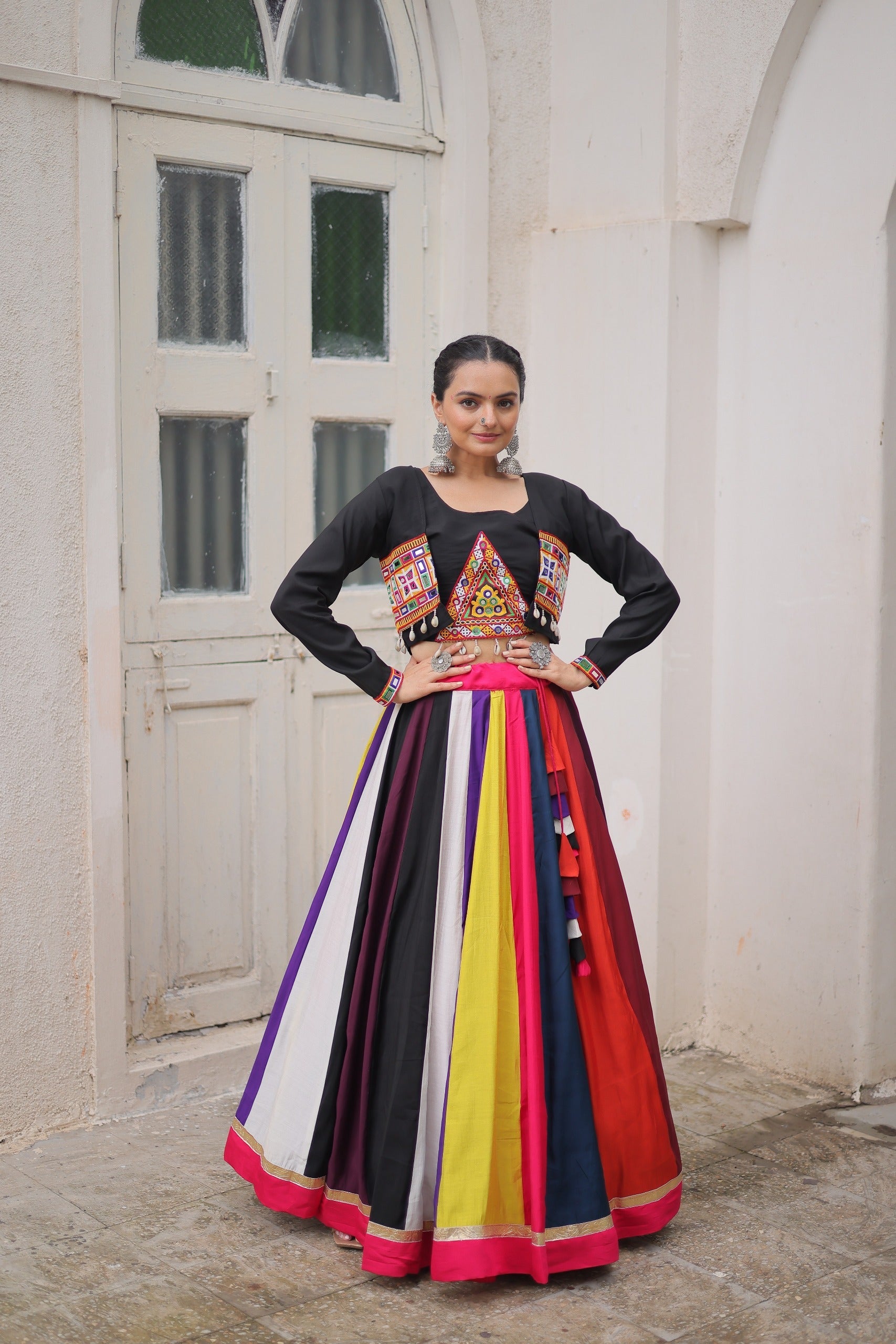 Black Roman Gamthi Embroidered Lehenga for Navratri Festival