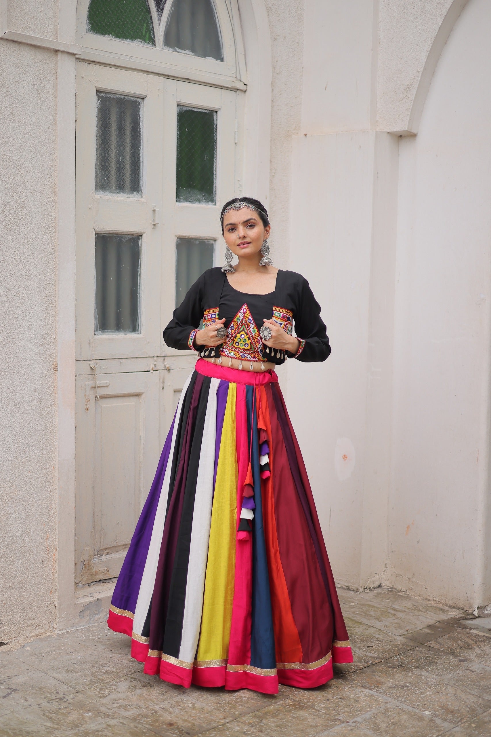 Black Roman Gamthi Embroidered Lehenga for Navratri Festival