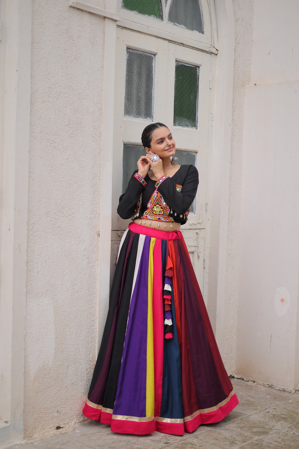 Black Roman Gamthi Embroidered Lehenga for Navratri Festival
