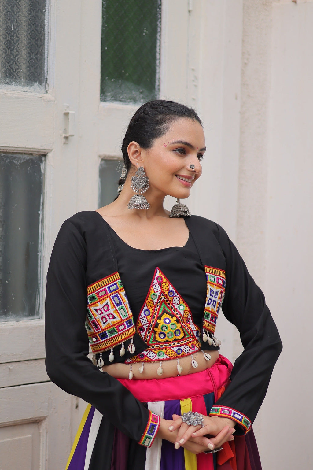 Black Roman Gamthi Embroidered Lehenga for Navratri Festival
