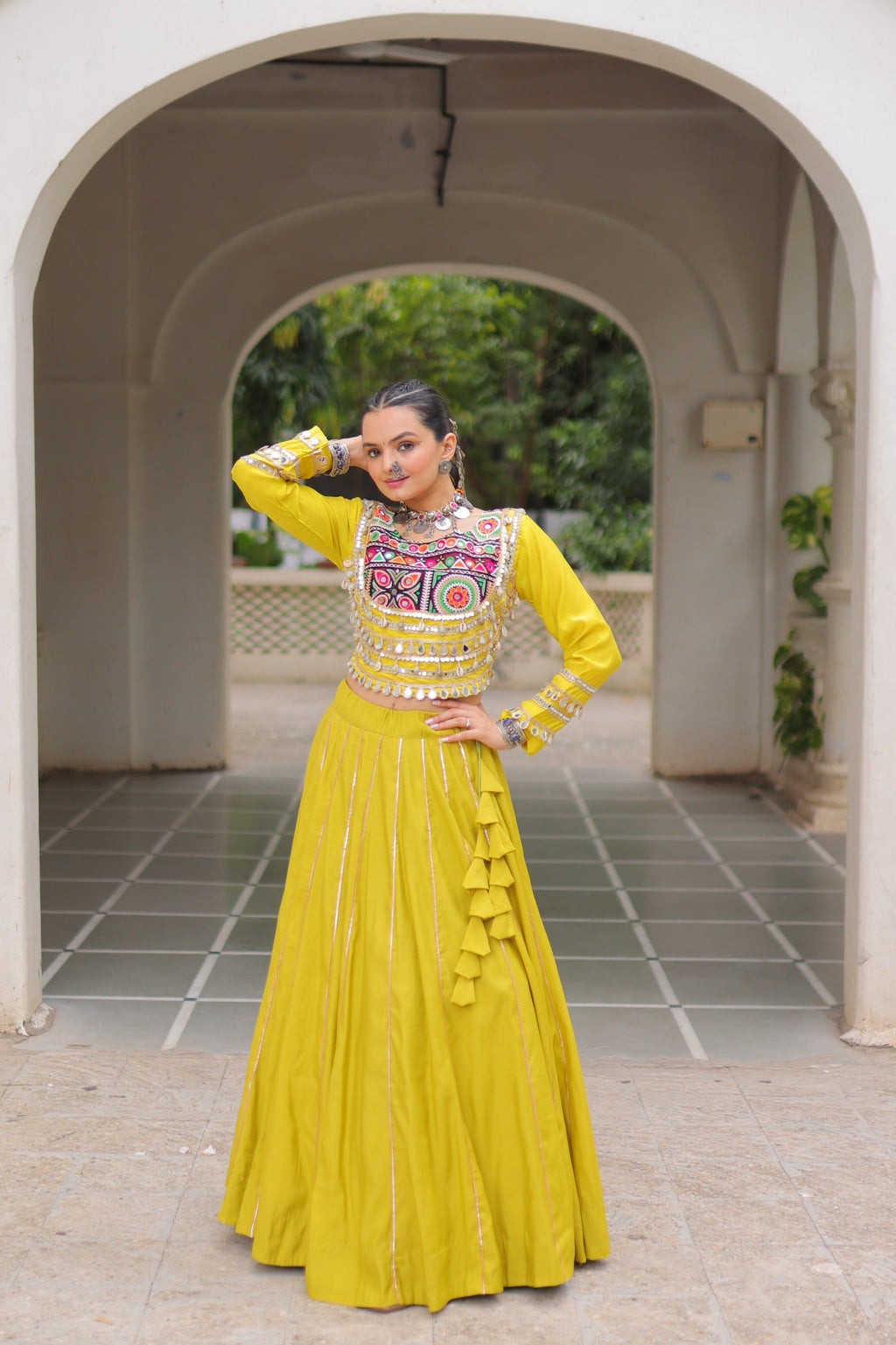 Parrot Roman Kutchi Gamthi Embroidered Navratri Lehenga Set
