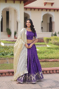 Violet Gold Crush Lehenga with Sequins and Zari Embroidered Work