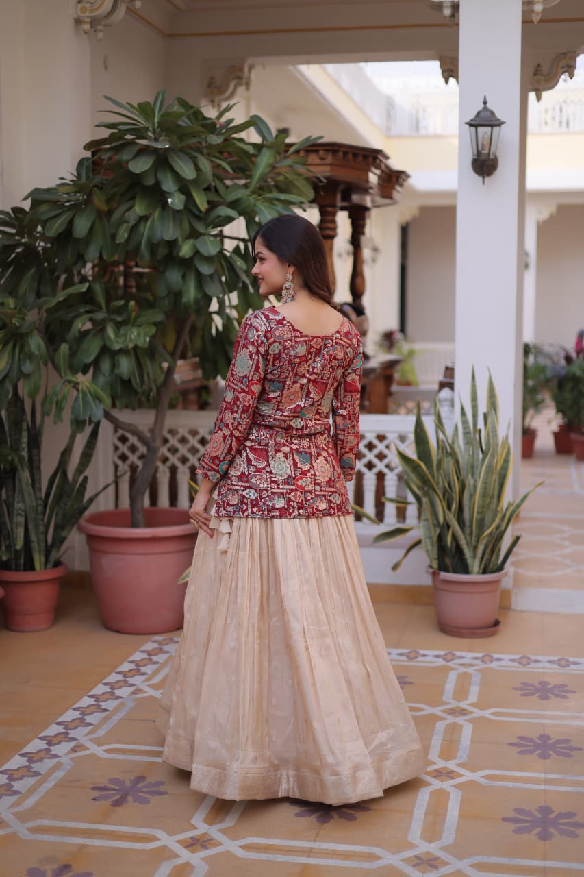 Maroon Cosmos Weaving Jacquard Designer Lehenga with Cotton Lining