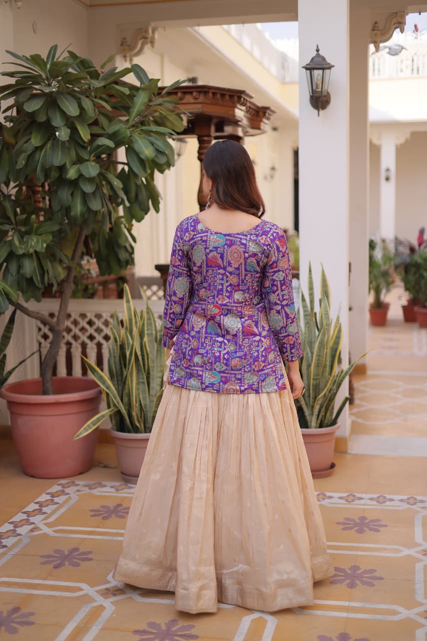 Purple Cosmos Weaving Jacquard Designer Lehenga Full-Stitched