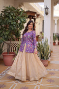 A full-view of a Purple Cosmos Weaving Jacquard Designer Lehenga featuring intricate patterns and a 3-meter flair.