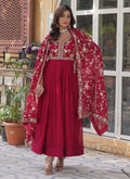 Stunning red sequined and embroidered georgette gown with matching dupatta