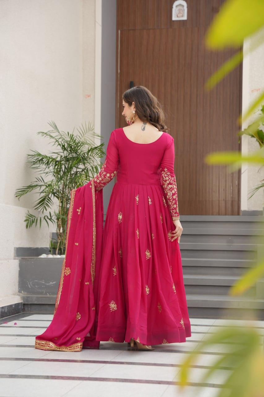 Pink Star Georgette Gown with Sequins and Zari Embroidery
