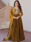 Mahendi silk embroidered gown with zari and sequins detail and matching dupatta