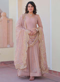 Light peach Fendy Chiffon gown with intricate embroidery and matching dupatta