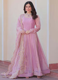 Pink Fendy Chiffon embroidered gown with 12 kali flare and dupatta