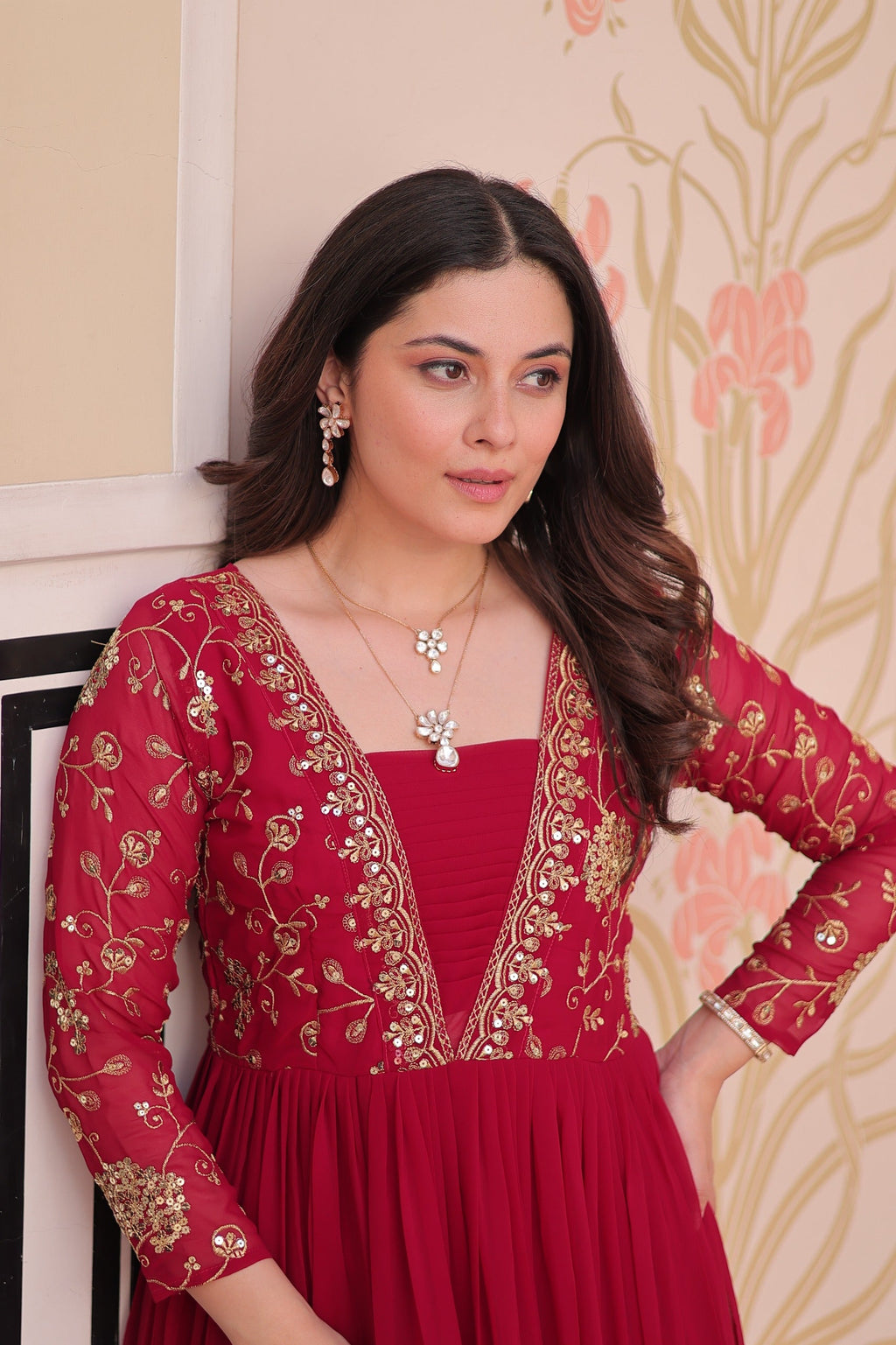 Pink Georgette Embroidered Designer Gown with Sequins and Zari